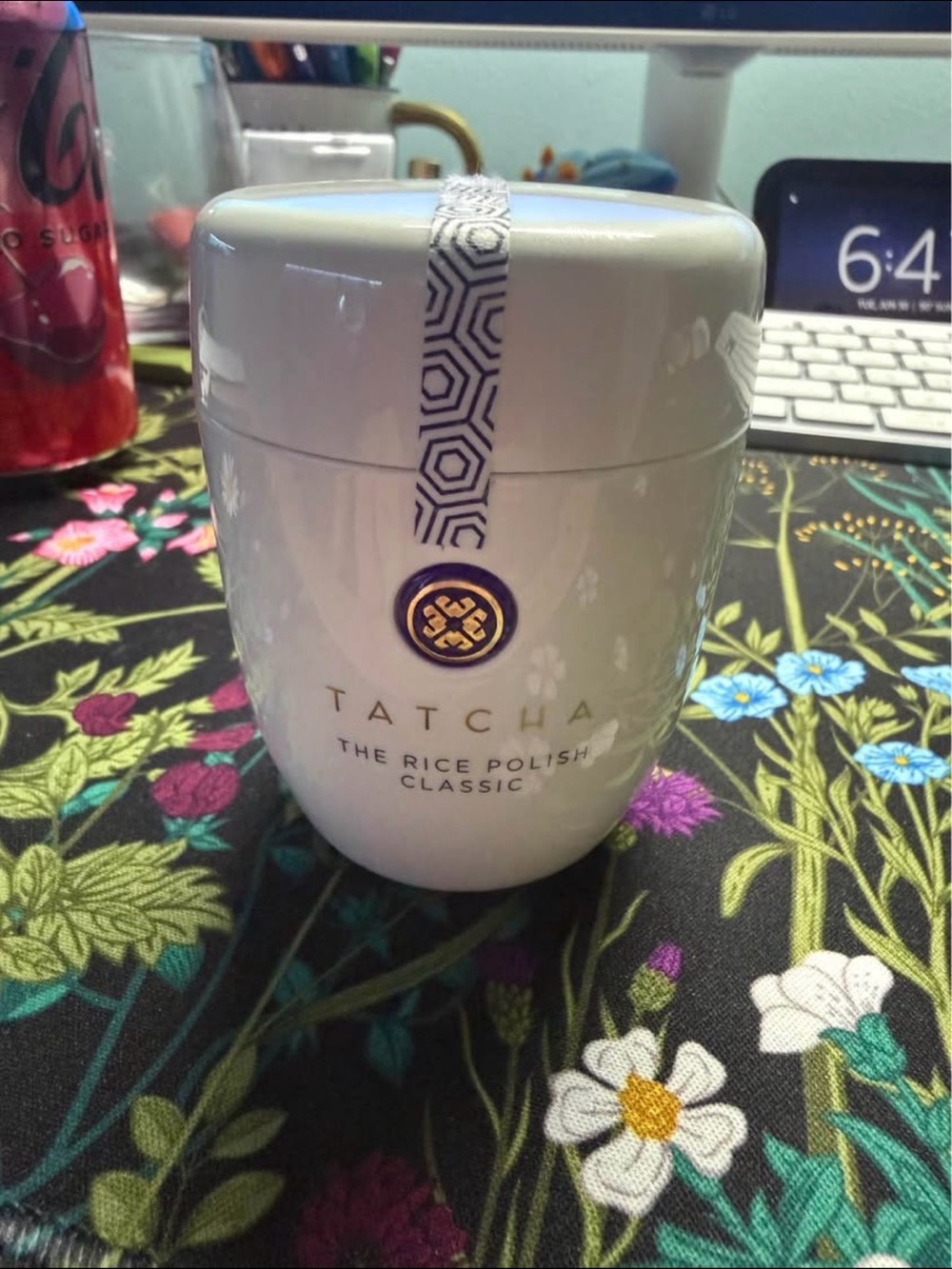 Tatcha Rice Polish Classic Jar in White with Gold & Purple Accents